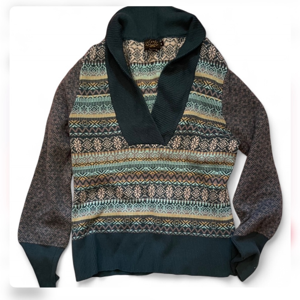 Icelandic Designs Fair Isle Merino Wool Cowl Neck Sweater Size XL